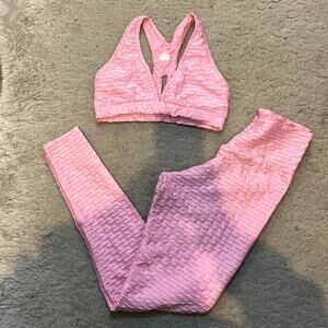 Booty By Brabants Croco Skin Leggings Sports Bra Matching Set Pink Large